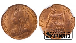 Didžioji Britanija Karalienė Viktorija (1838 - 1901), 1/2 penas 1898, NGC MS 63 RB