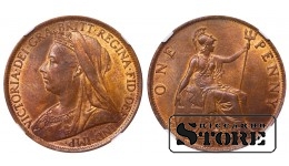 Didžioji Britanija Karalienė Viktorija (1838 - 1901), 1 penas 1901, NGC MS 63 BN