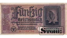 Vokietija 50 Reichsmarkių 1940-1945, Serija D 1399757, XF+, P-R140