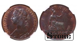 Didžioji Britanija Karalienė Viktorija (1838 - 1901), 1 fartingas (1/4 penas) 1893, NGC MS 62 BN