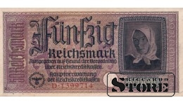 Vokietija 50 Reichsmarkių 1940-1945, Serija D 1399714, XF+, P-R140