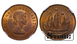 Didžioji Britanija 1967 metų pusė penso, Elžbieta II, NGC MS 64 RB