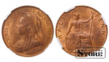 Didžioji Britanija Karalienė Viktorija (1838 - 1901), 1/2 penas 1898, NGC MS 63 RB