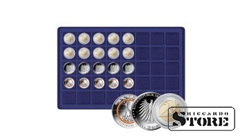 Tray for 40 coins with a diameter of up to 34 mm, dark blue.