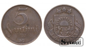 1922 Latvia First Republic (1922 - 1940) Coin Coinage Standard 5 santimi KM# 3 #LV255