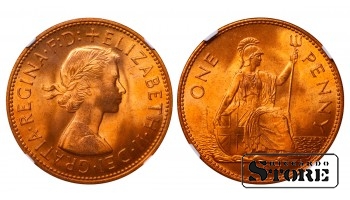 Jungtinė Karalystė Karalienė Elžbieta II (1953 - 1967), 1 Penis 1967, NGC MS 65 RD