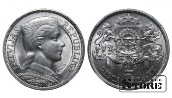 Latvija Albertas Kviesis (1930 - 1934), 1931 5 latų NGC AU DETAILS CLEANED