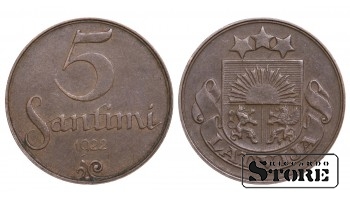 1922 Latvia First Republic (1922 - 1940) Coin Coinage Standard 5 Santimi KM#3 #LV474