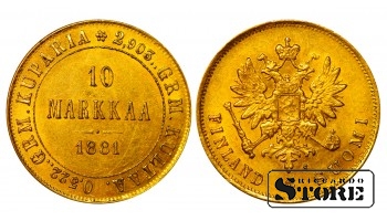 1881 Nikolajus II Suomija auksas Moneta Reta 10 markkaa KM# 8 #FIN4401