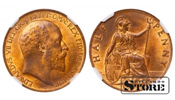 Didžioji Britanija Karalius Edvardas VII (1902 - 1910), 1902 1/2 Penas, NGC MS 64 RB